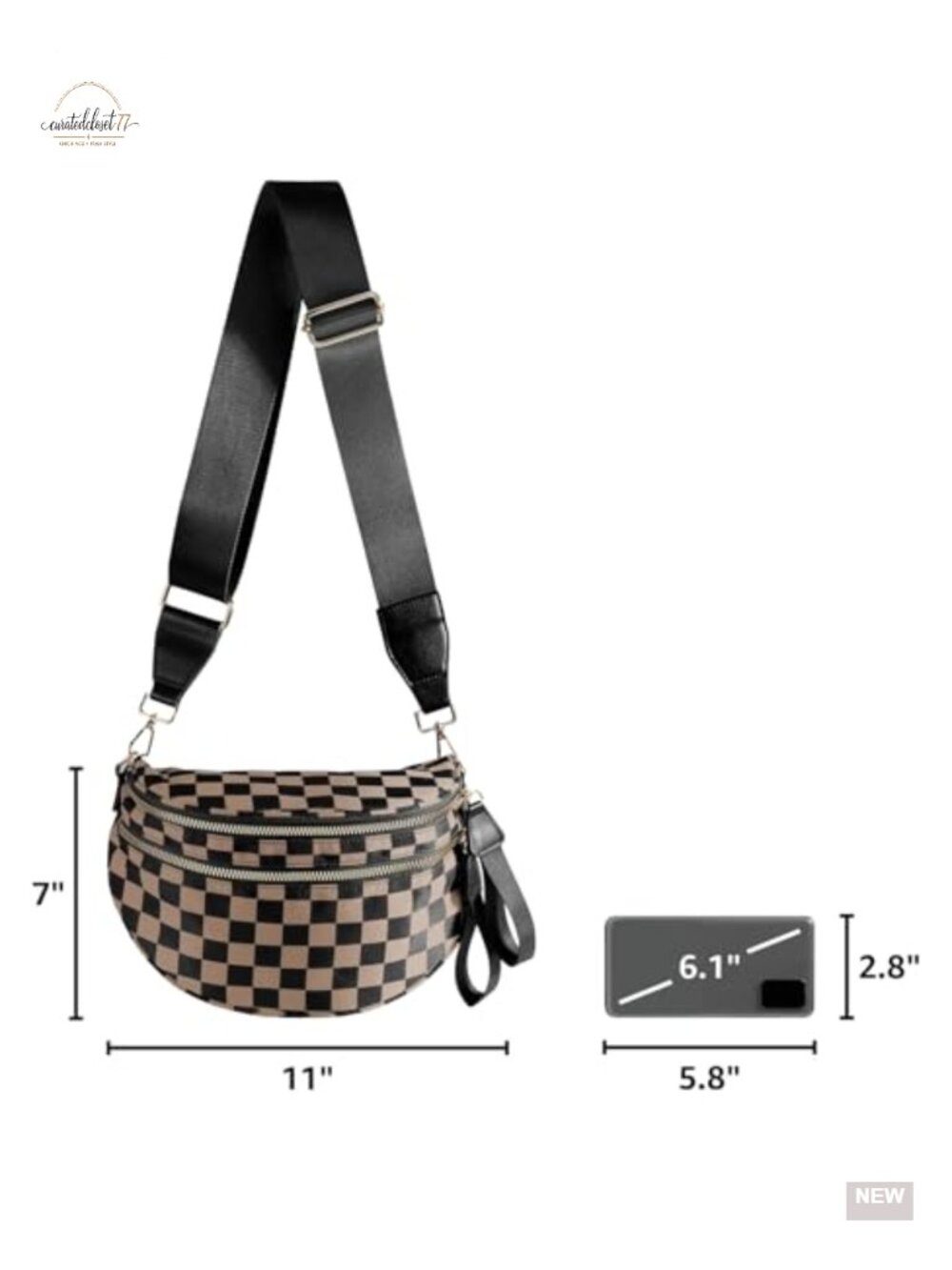 Checkered Nylon Crossbody Bag Bum Bag Lightweight Spacious - Picture 2 of 6